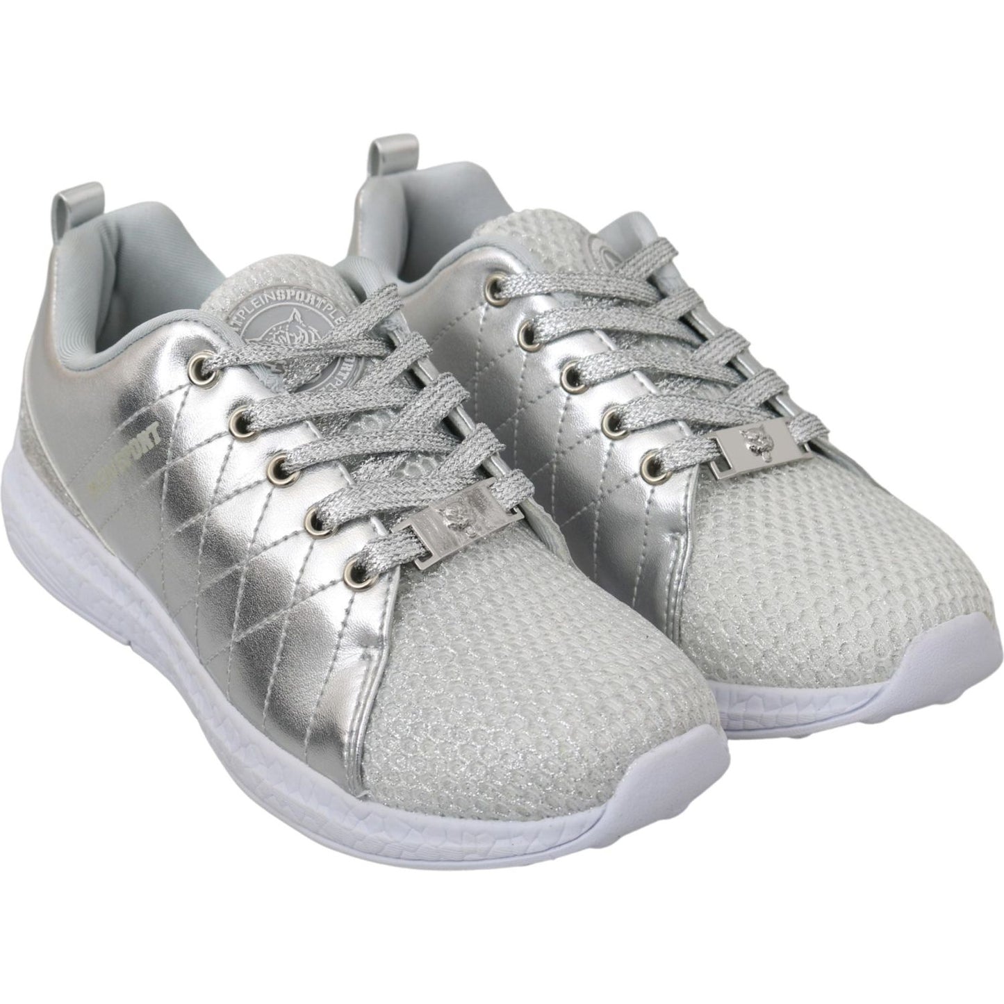 Philipp Plein Gisella Silver Polyester Sneakers Shoes 1728,67345645728,Athletic - Sneakers - Shoes,EU36/US5.5,EU37/US6.5,EU39/US8.5,Material: Polyester,New with tags,Philipp Plein,Shoes,Silver,Sneakers - Shoes,Sneakers - Women - Shoes,Sport Shoes (athleti