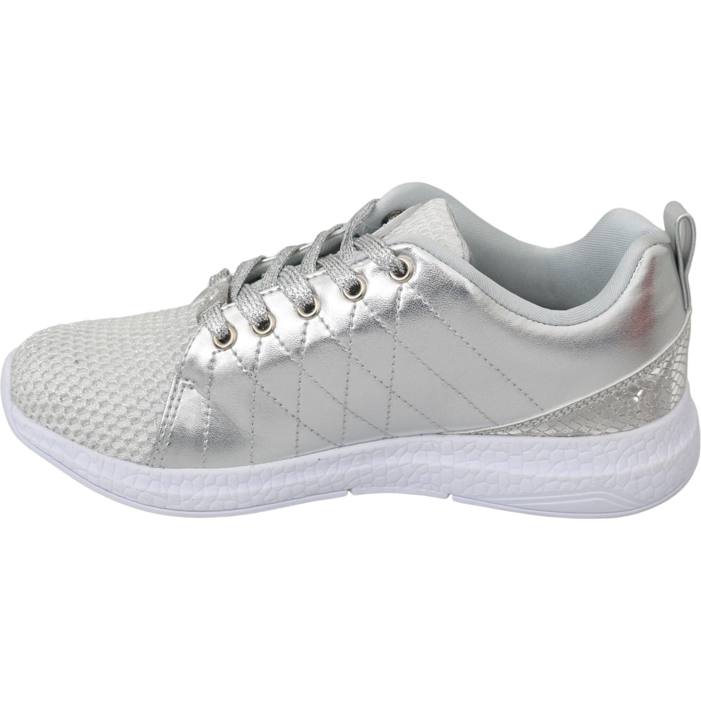 Philipp Plein Gisella Silver Polyester Sneakers Shoes 1728,67345645728,Athletic - Sneakers - Shoes,EU36/US5.5,EU37/US6.5,EU39/US8.5,Material: Polyester,New with tags,Philipp Plein,Shoes,Silver,Sneakers - Shoes,Sneakers - Women - Shoes,Sport Shoes (athleti
