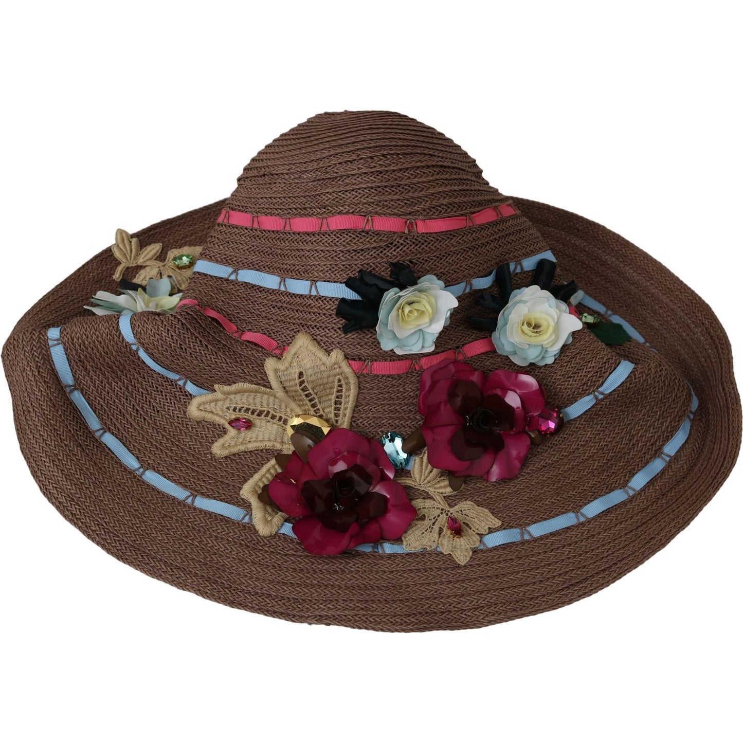 Dolce & Gabbana Elegant Floppy Straw Hat with Floral Accents Hat Dolce & Gabbana