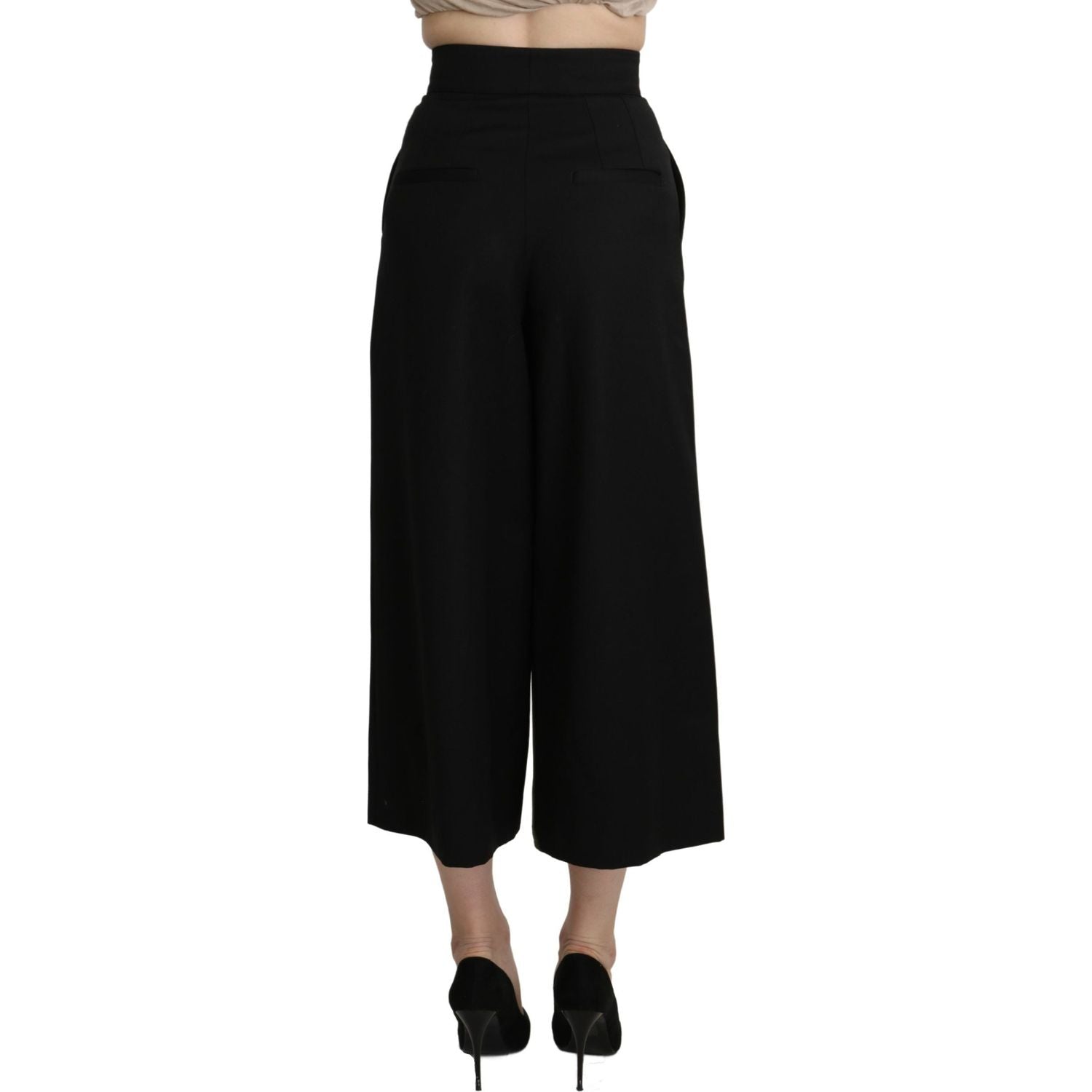 Dolce & Gabbana Black Wide Wool Leg Cropped Trouser Pant