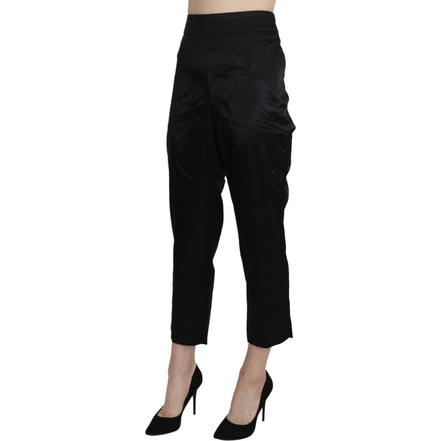 BENCIVENGA Black High Waist Straight Cropped Dress Trouser Pants