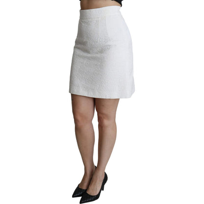Dolce & Gabbana White Floral High Waist Mini Brocade Skirt