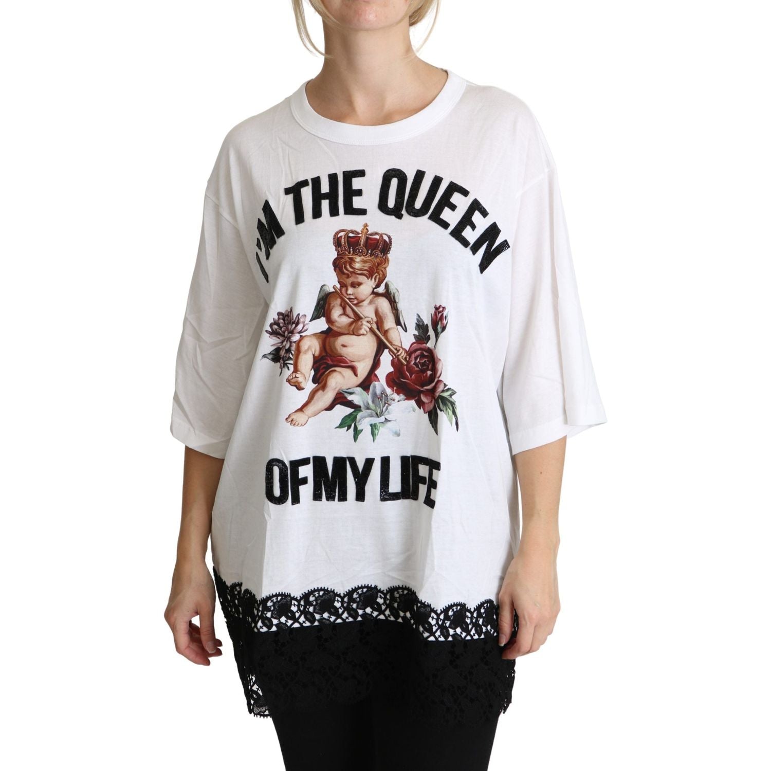 优雅白色棉混纺 T 恤