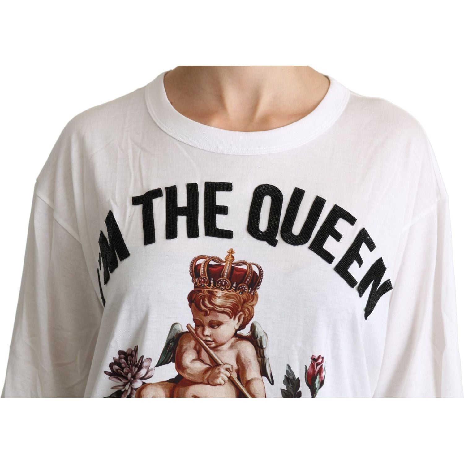 优雅白色棉混纺 T 恤