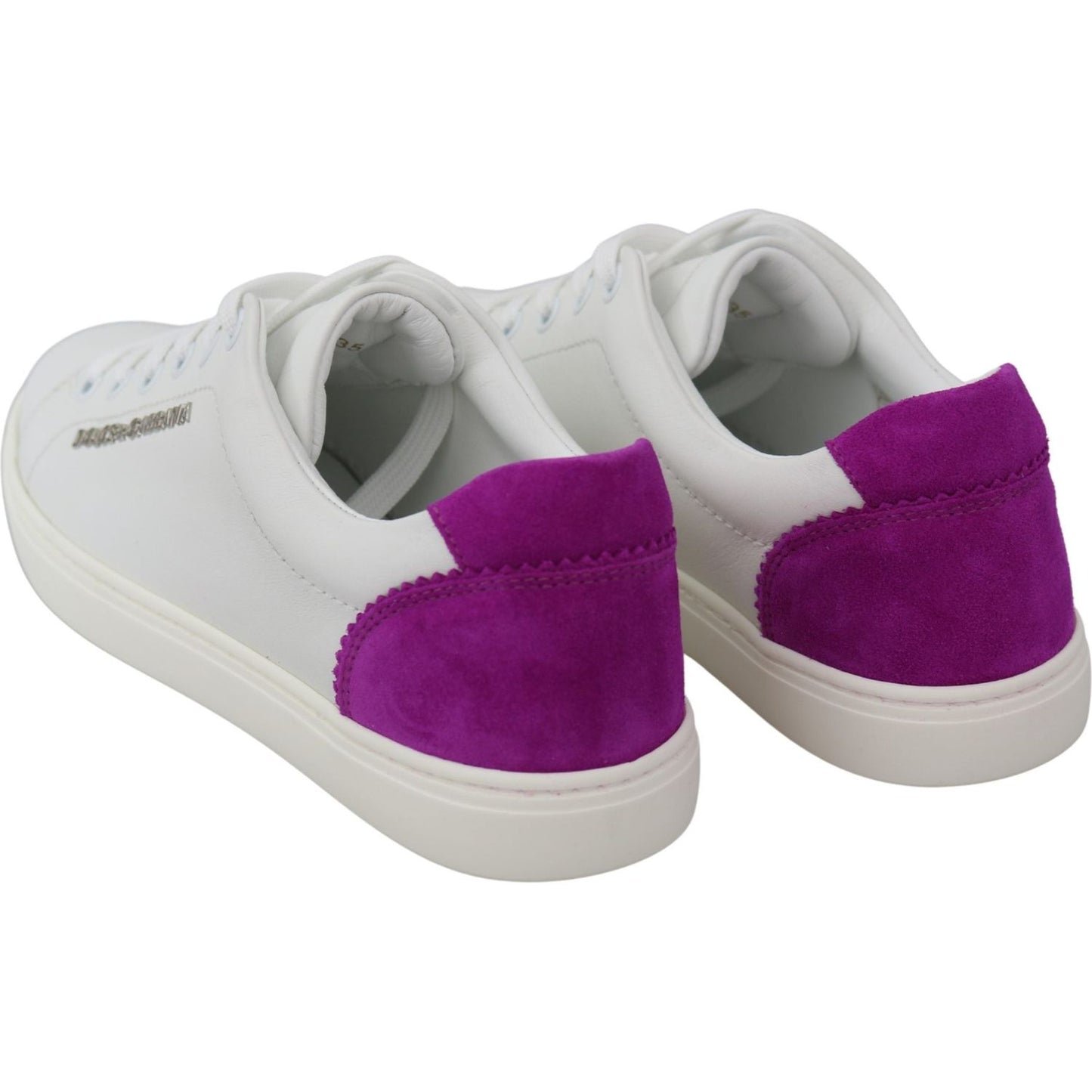 Dolce & Gabbana Chic White Leather Sneakers with Purple Accents WOMAN SNEAKERS Dolce & Gabbana