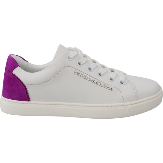 Dolce & Gabbana Chic White Leather Sneakers with Purple Accents WOMAN SNEAKERS Dolce & Gabbana