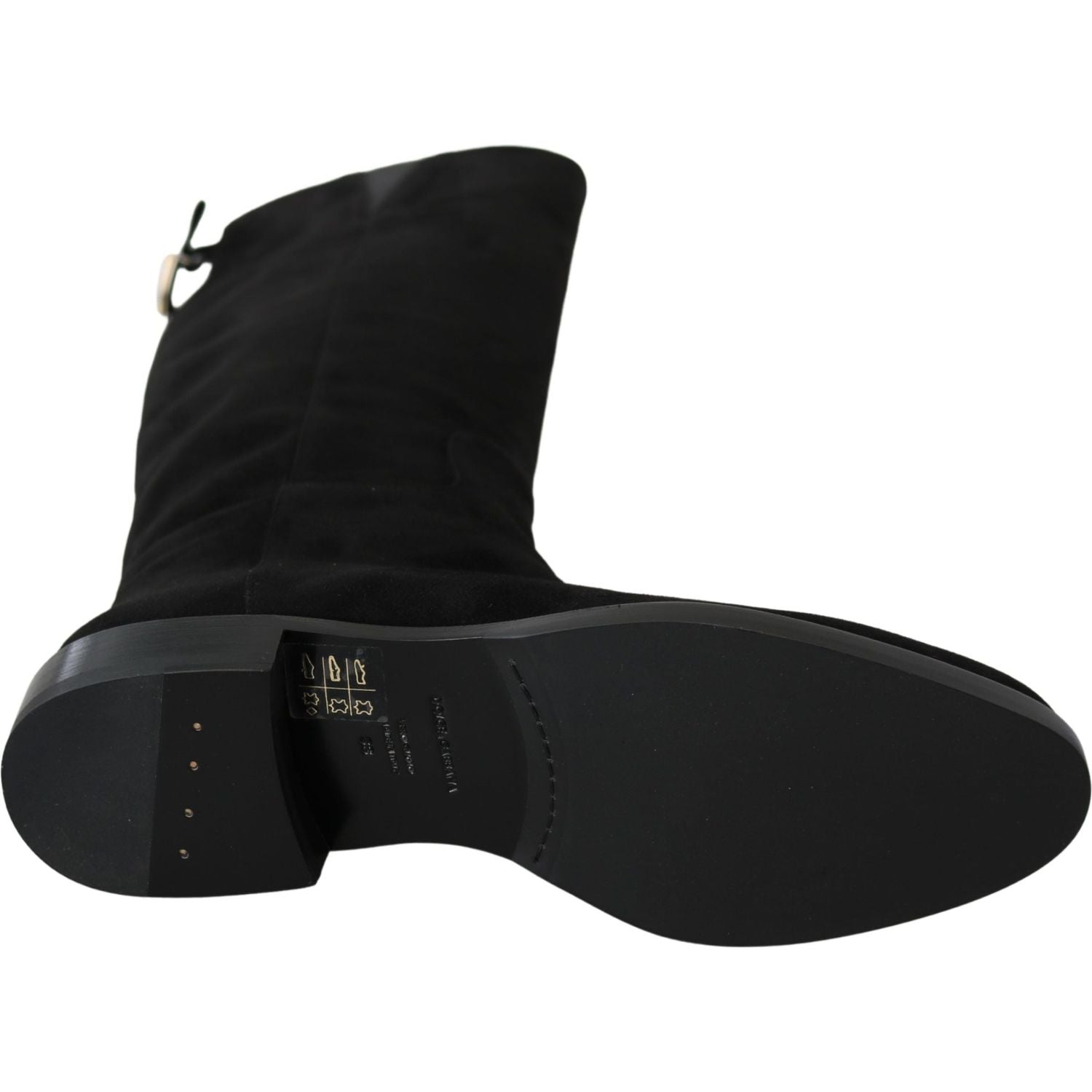 Dolce & Gabbana Black Suede Knee High Flat Boots Shoes