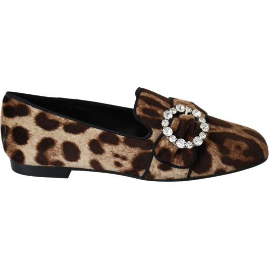 Dolce & Gabbana Brown Leopard Print Crystals Loafers Flats Shoes 1728,67345645728,Brown,Dolce & Gabbana,EU35/US4.5,Flat Shoes - Women - Shoes,Loafers - Shoes,Material: 90% Cotton 10 % Viscose,New with tags,Shoes,Slip-On Loafers - Loafers - Shoes,Women,Wom