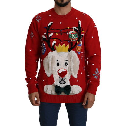 Dolce & Gabbana Red Christmas Dog Pullover Cashmere Sweater