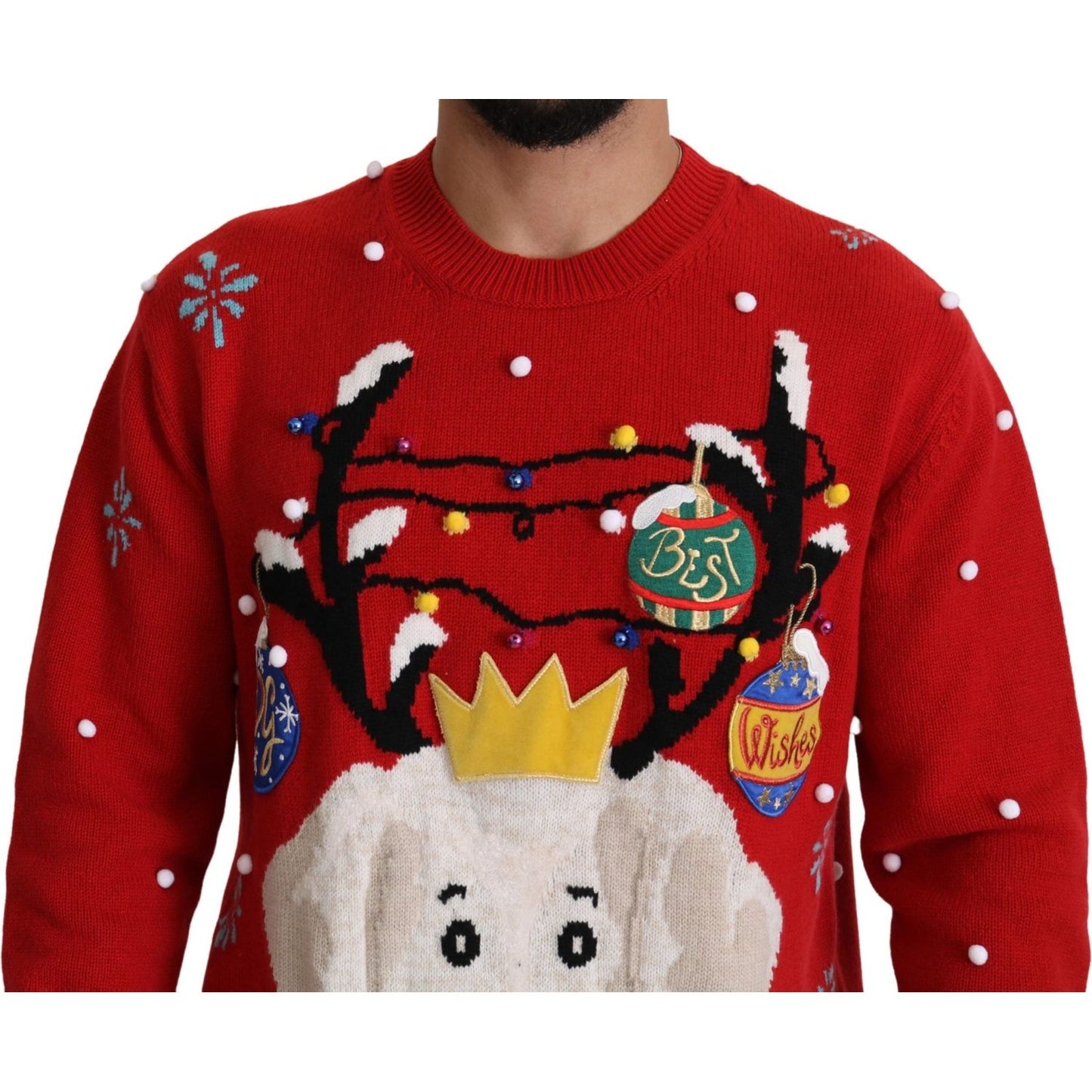 Dolce & Gabbana Red Christmas Dog Pullover Cashmere Sweater