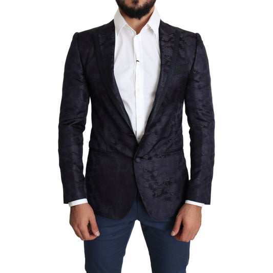 Dolce & Gabbana Blue Floral Jacquard Silk Coat MARTINI Blazer