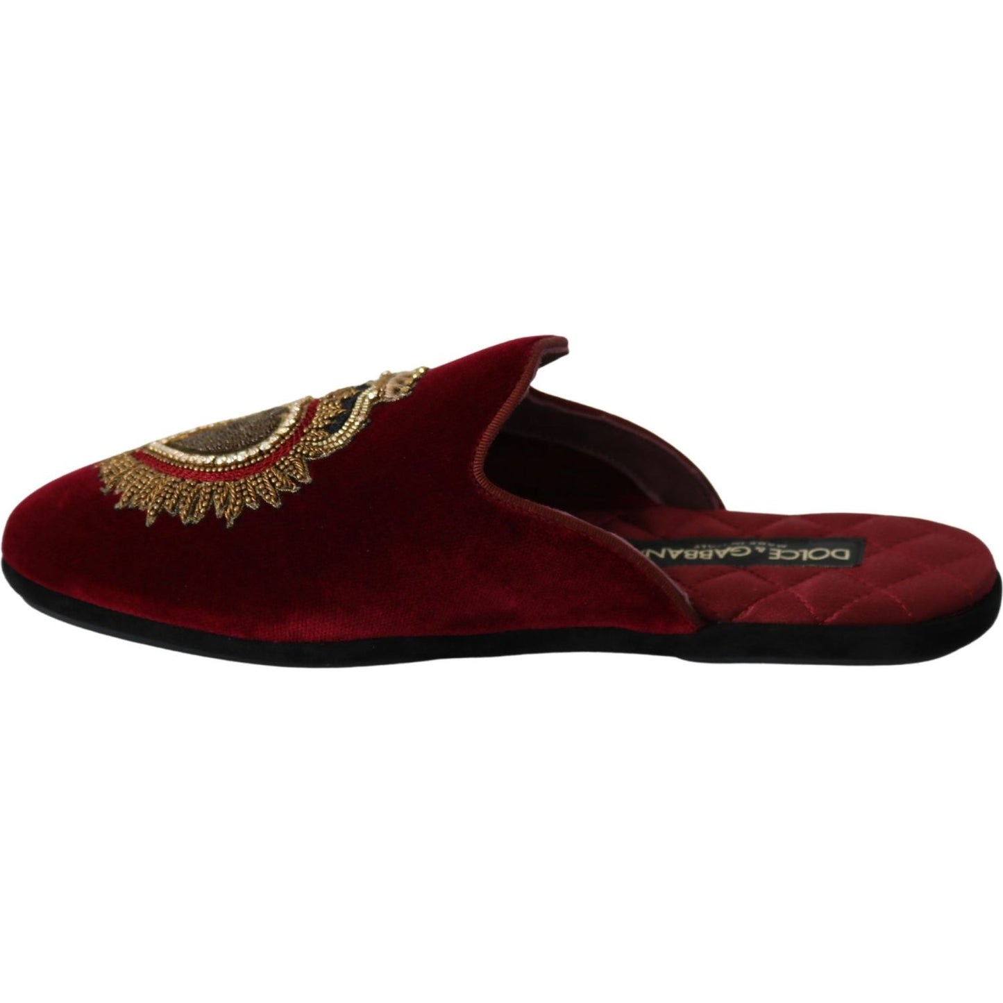 Dolce & Gabbana Red Velvet Embroidered Slides Dolce & Gabbana