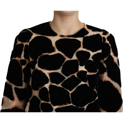 Dolce & Gabbana Black Giraffe Print Shift Mini Dress 1728,67345645728,Black,Clothing,Dolce & Gabbana,Dresses - Clothing,Dresses - Women - Clothing,IT36 | XS,Longsleeve - Dresses - Clothing,Material: 74% Nylon 26% Silk,New with tags,Short - Dresses - Cloth