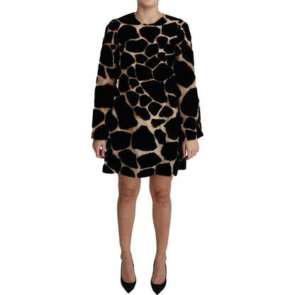 Dolce & Gabbana Black Giraffe Print Shift Mini Dress 1728,67345645728,Black,Clothing,Dolce & Gabbana,Dresses - Clothing,Dresses - Women - Clothing,IT36 | XS,Longsleeve - Dresses - Clothing,Material: 74% Nylon 26% Silk,New with tags,Short - Dresses - Cloth