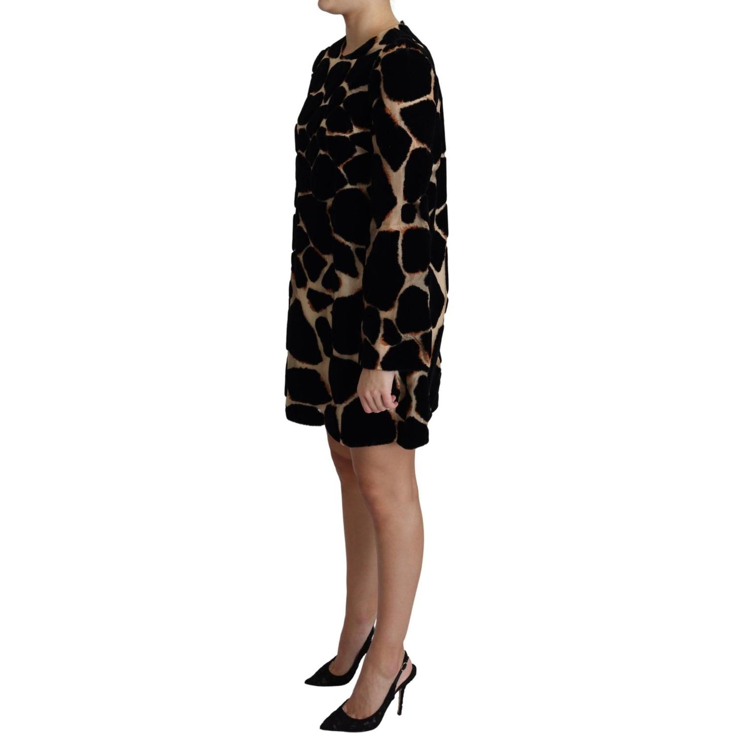 Dolce & Gabbana Black Giraffe Print Shift Mini Dress 1728,67345645728,Black,Clothing,Dolce & Gabbana,Dresses - Clothing,Dresses - Women - Clothing,IT36 | XS,Longsleeve - Dresses - Clothing,Material: 74% Nylon 26% Silk,New with tags,Short - Dresses - Cloth