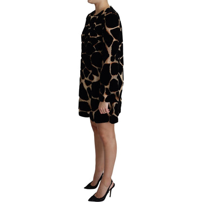 Dolce & Gabbana Black Giraffe Print Shift Mini Dress 1728,67345645728,Black,Clothing,Dolce & Gabbana,Dresses - Clothing,Dresses - Women - Clothing,IT36 | XS,Longsleeve - Dresses - Clothing,Material: 74% Nylon 26% Silk,New with tags,Short - Dresses - Cloth