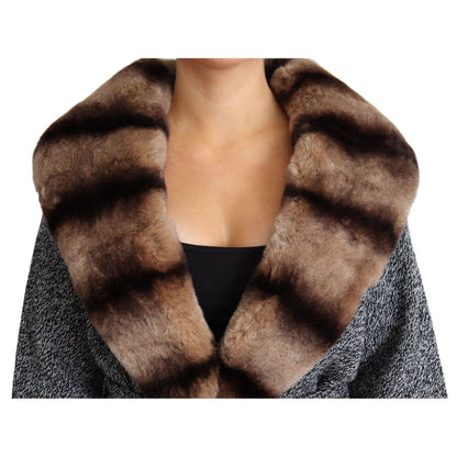 Dolce & Gabbana Gray Cardigan Fur Coat Cashmere Jacket