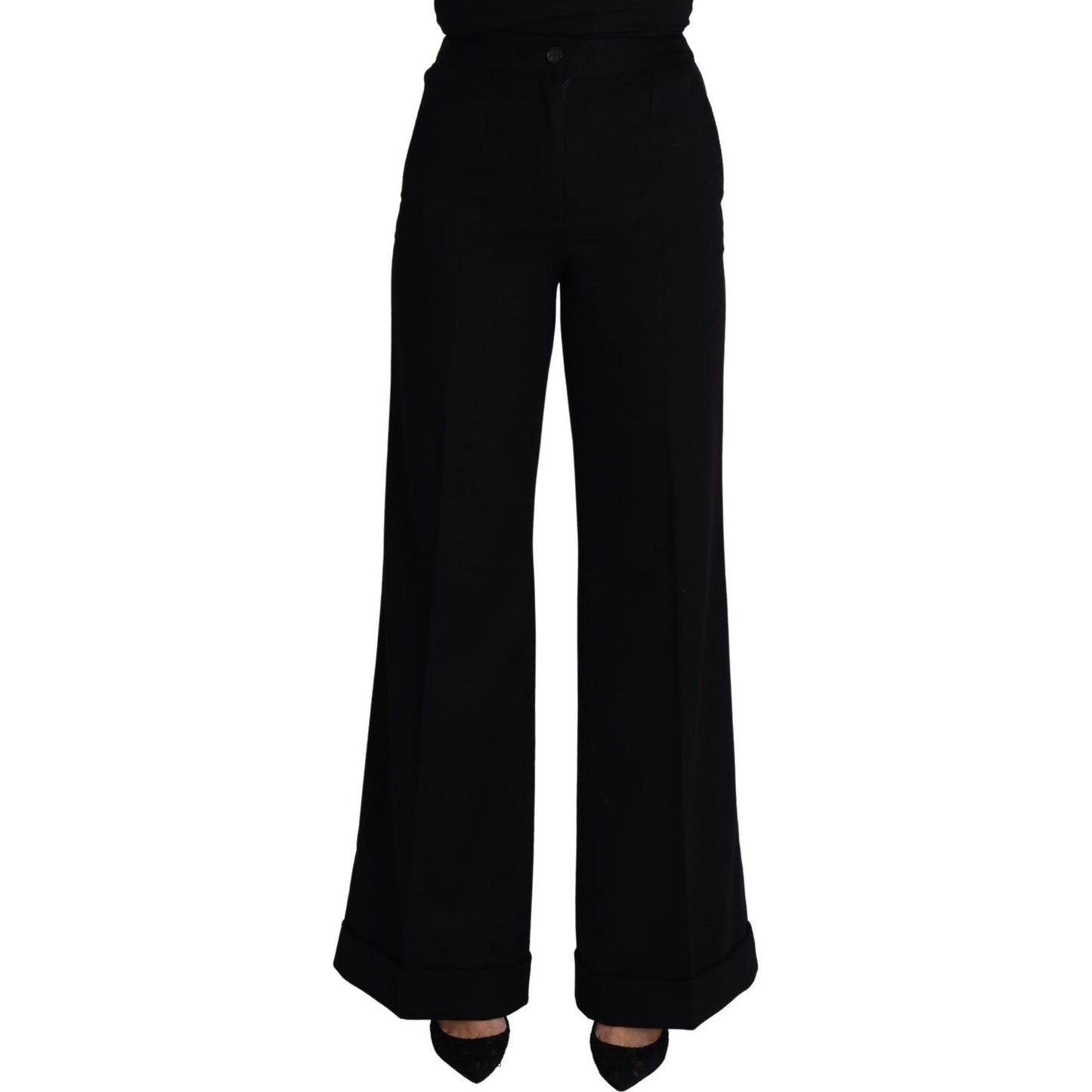 Dolce & Gabbana Black Cashmere Wide Leg Women Trouser Pants