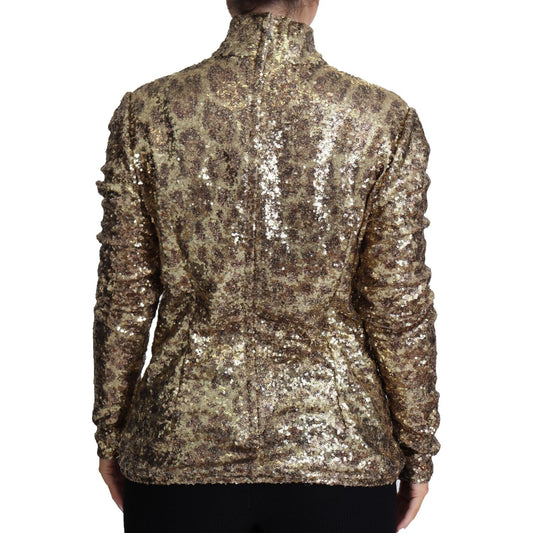 Dolce & Gabbana Sequined Turtleneck Full Zip Sweater in Brown Dolce & Gabbana