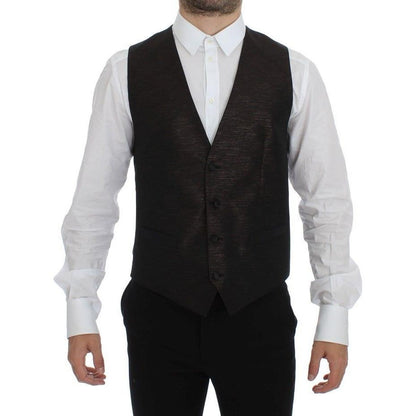 Dolce & Gabbana Black Wool Logo Dress Gilet Vest
