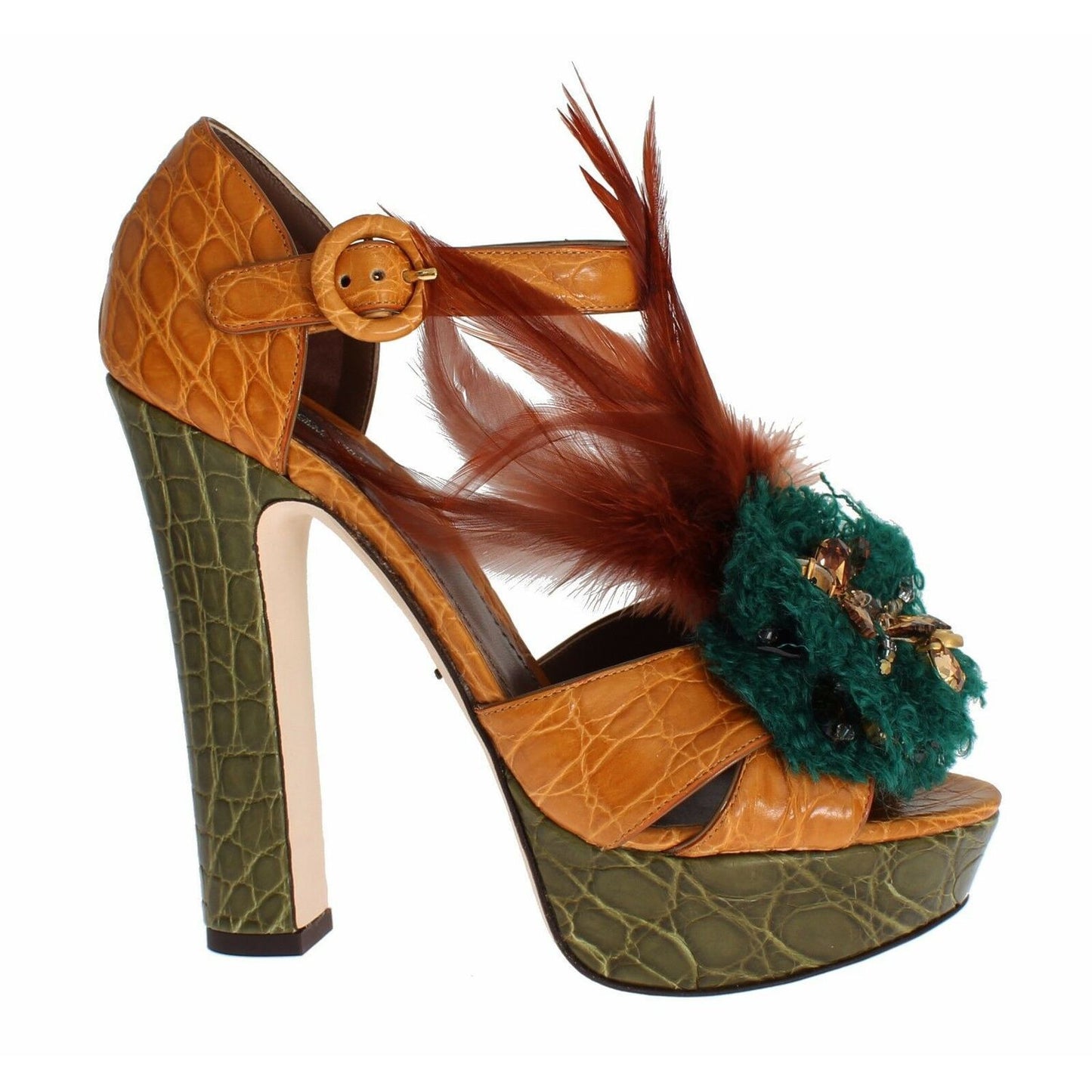 Dolce & Gabbana Orange Leather Crystal Platform Sandal Shoes Dolce & Gabbana