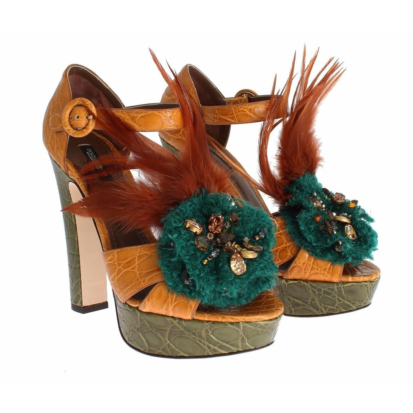 Dolce & Gabbana Orange Leather Crystal Platform Sandal Shoes Dolce & Gabbana