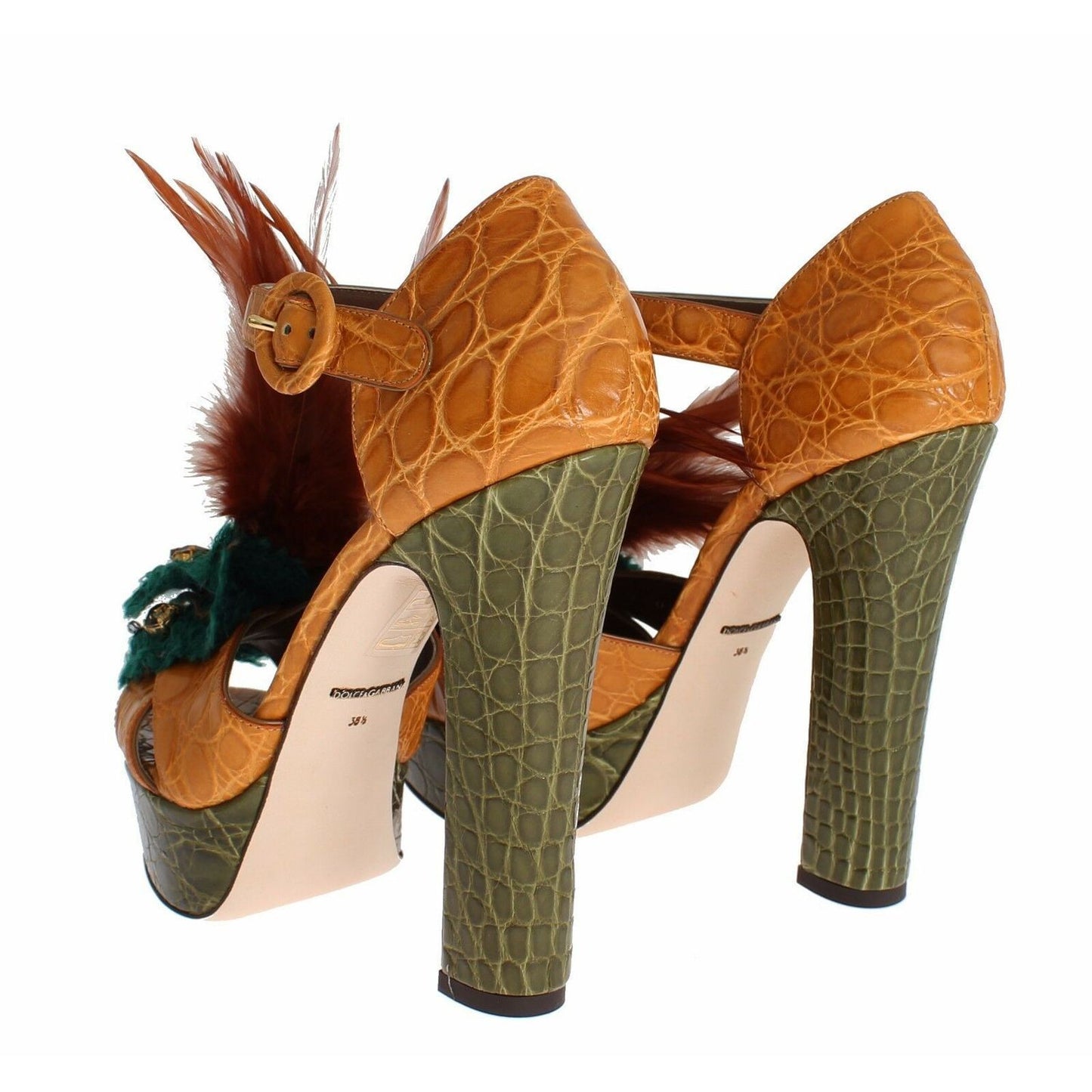 Dolce & Gabbana Orange Leather Crystal Platform Sandal Shoes Dolce & Gabbana