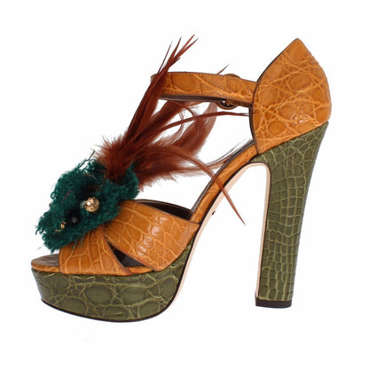 Dolce & Gabbana Orange Leather Crystal Platform Sandal Shoes Dolce & Gabbana