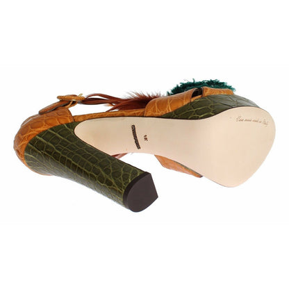 Dolce & Gabbana Orange Leather Crystal Platform Sandal Shoes Dolce & Gabbana