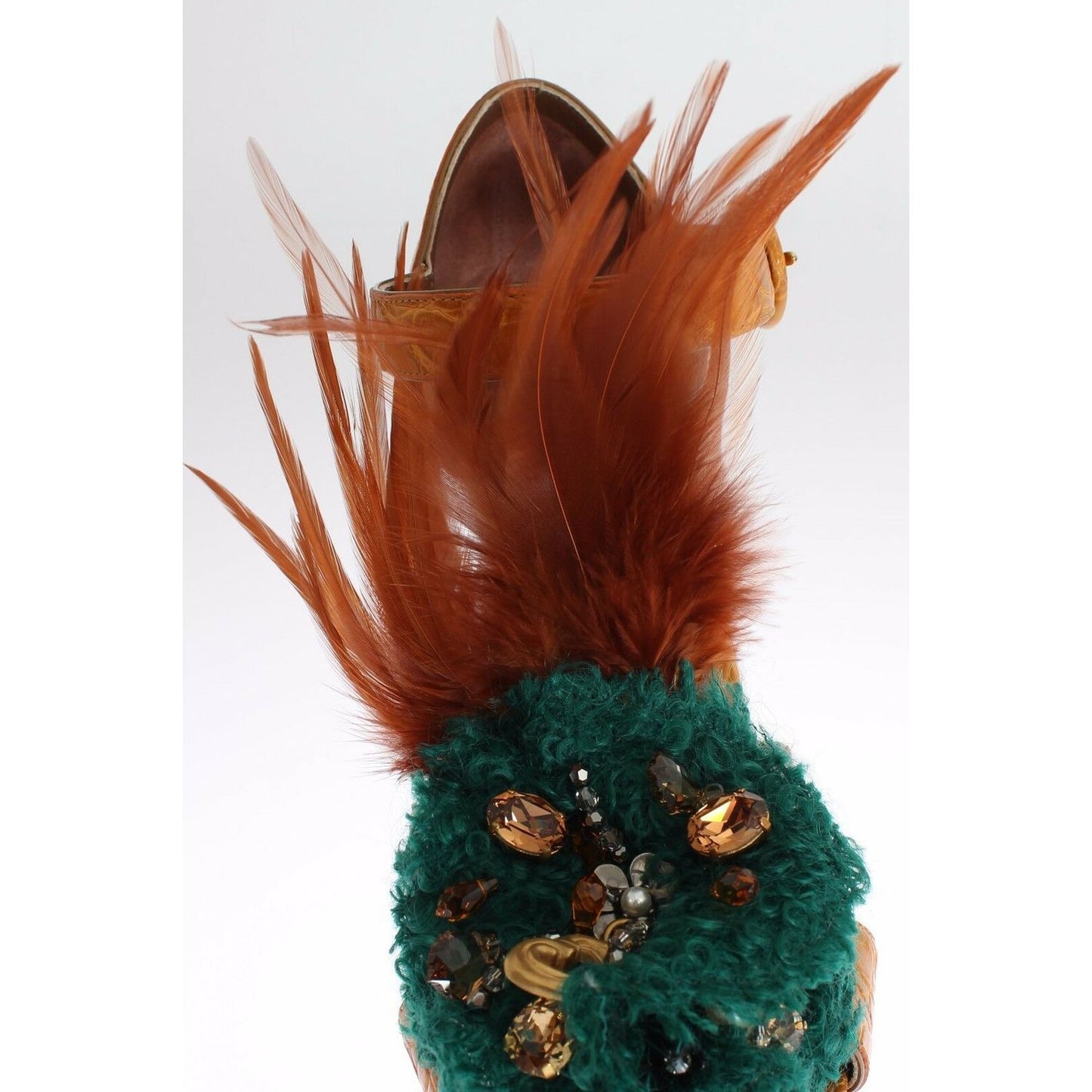 Dolce & Gabbana Orange Leather Crystal Platform Sandal Shoes Dolce & Gabbana