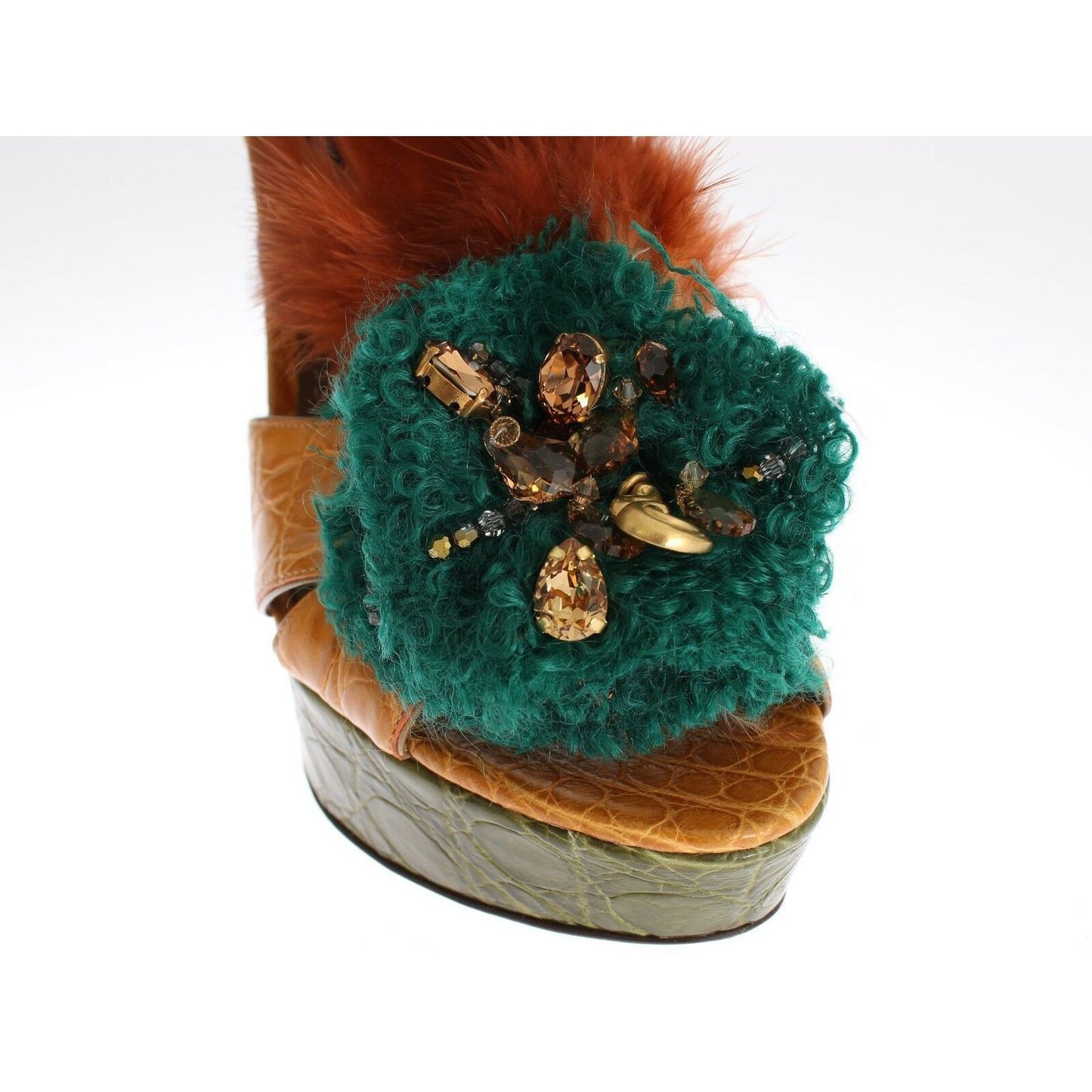 Dolce & Gabbana Orange Leather Crystal Platform Sandal Shoes Dolce & Gabbana