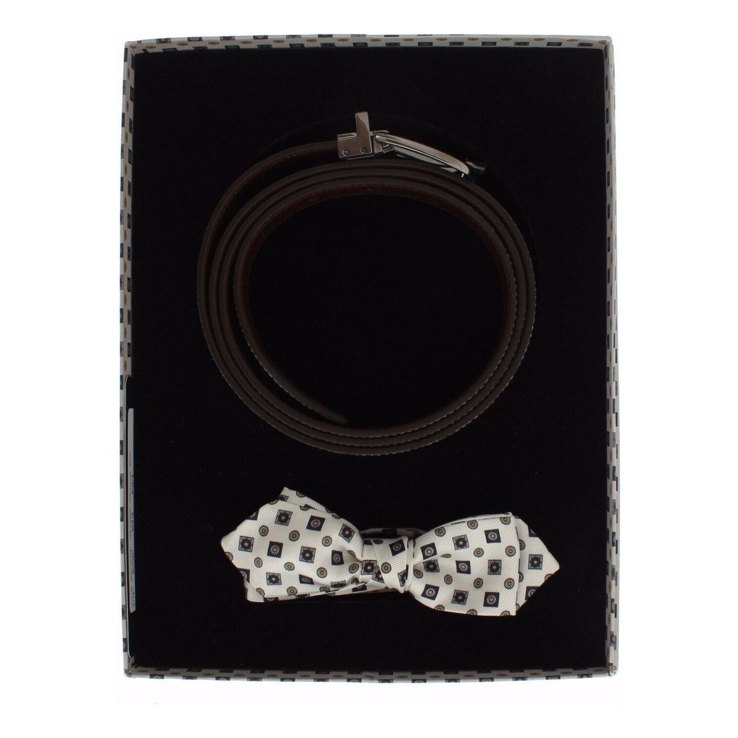 Dolce & Gabbana White Silk Bowtie Leather Men Belt Gift Box Dolce & Gabbana