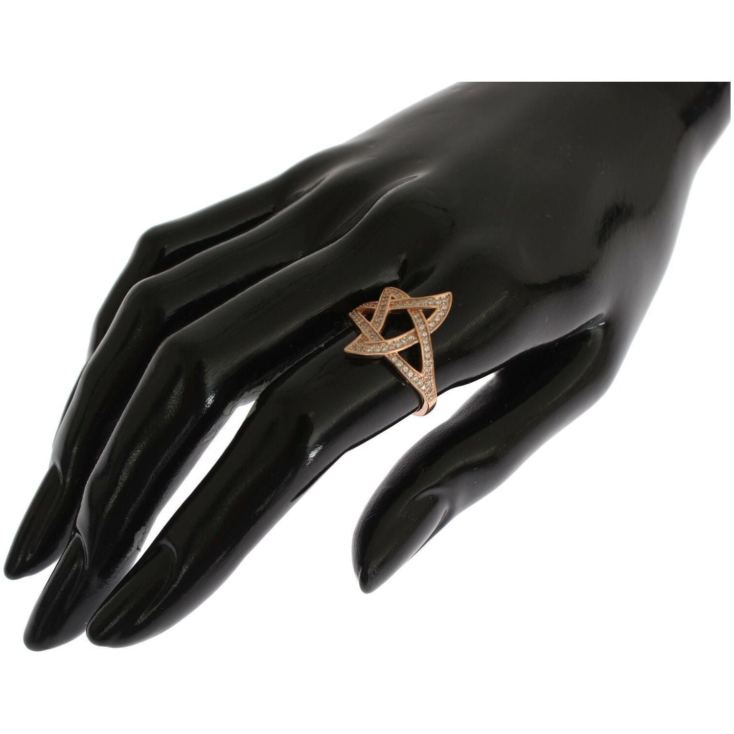 粉红金镀银锆石水晶戒指