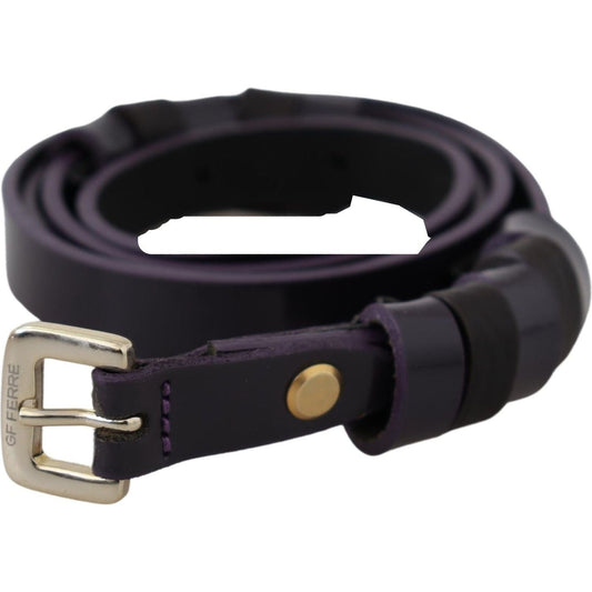 GF Ferre Chic Black Leather Belt with Chrome Silver Tone Buckle Belt GF Ferre