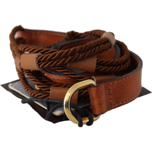Scervino Street Brown Leather Braided Rope Gold Buckle Belt Scervino Street