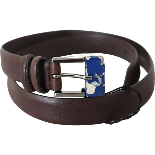 Costume National Elegant Brown Leather Classic Belt with Silver-Tone Buckle Belt Costume National