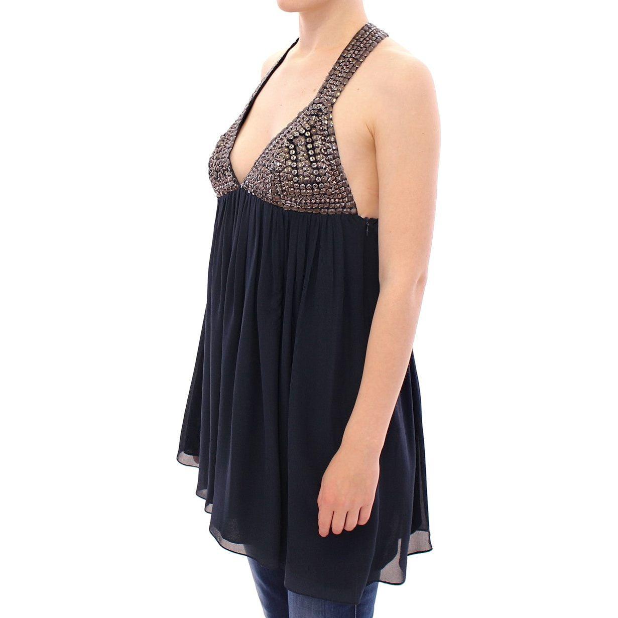 优雅的海军蓝无袖衬衫