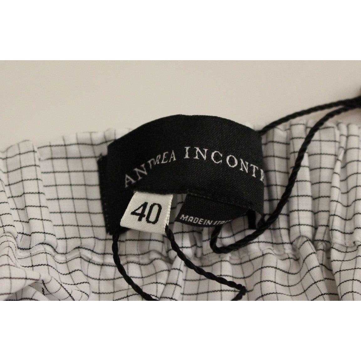 Andrea Incontri White Cotton Checkered Stretch Skirt Andrea Incontri