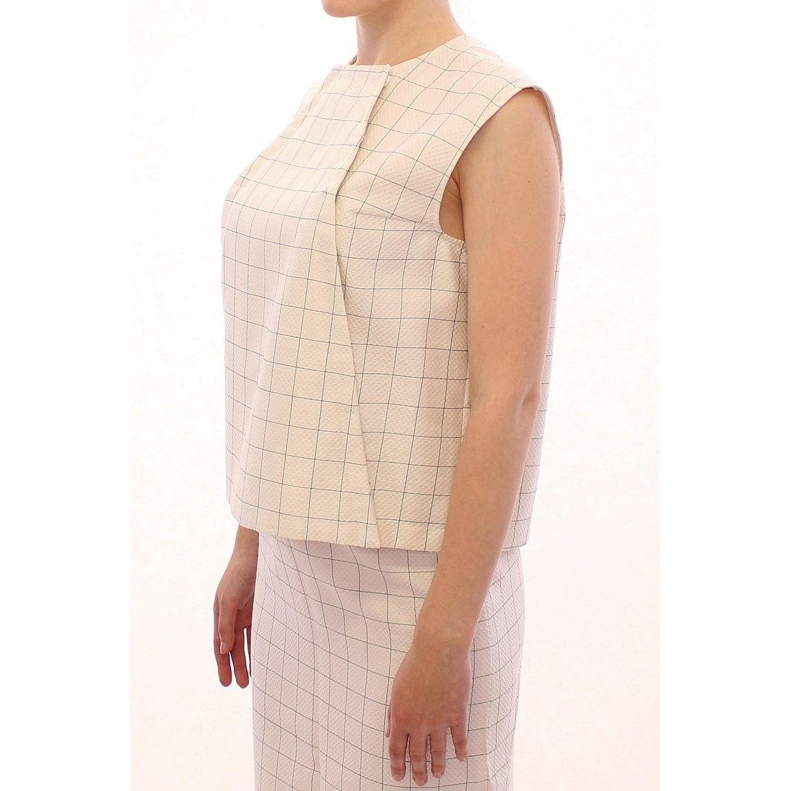 Andrea Incontri White Cotton Checkered Shirt Top Andrea Incontri