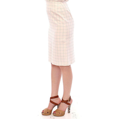 Andrea Incontri White Cotton Checkered Pencil Skirt Andrea Incontri