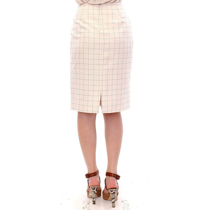 Andrea Incontri White Cotton Checkered Pencil Skirt Andrea Incontri