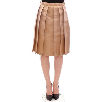 Andrea Incontri Brown Silk Solid Mini Pleated Skirt Andrea Incontri