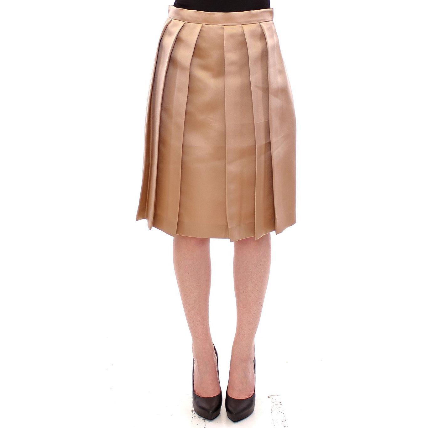Andrea Incontri Brown Silk Solid Mini Pleated Skirt Andrea Incontri