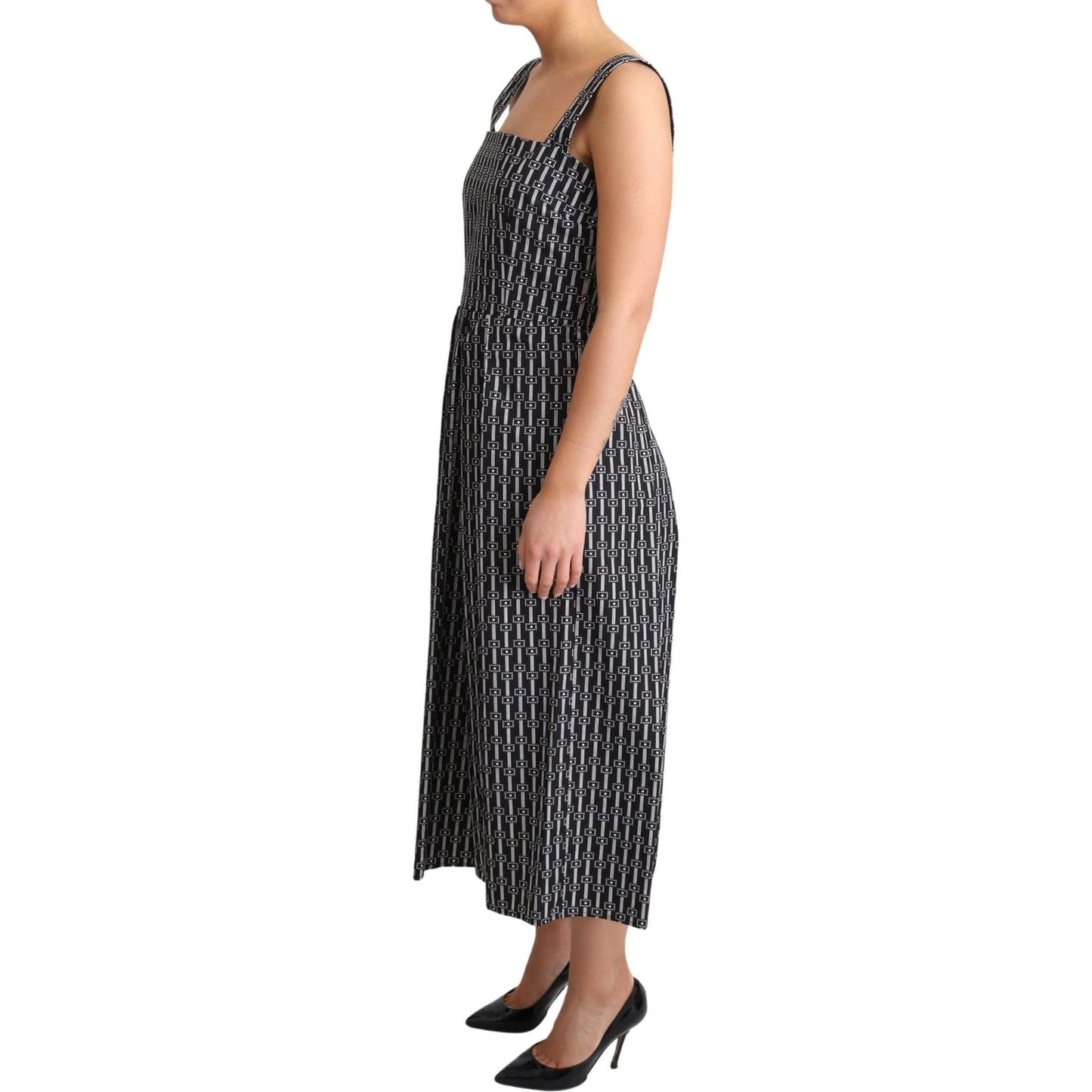 Dolce & Gabbana Black White Pattern Cotton A-Line Dress