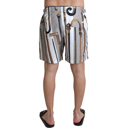 Dolce & Gabbana White Walking Stick Beachwear Shorts Swimshorts