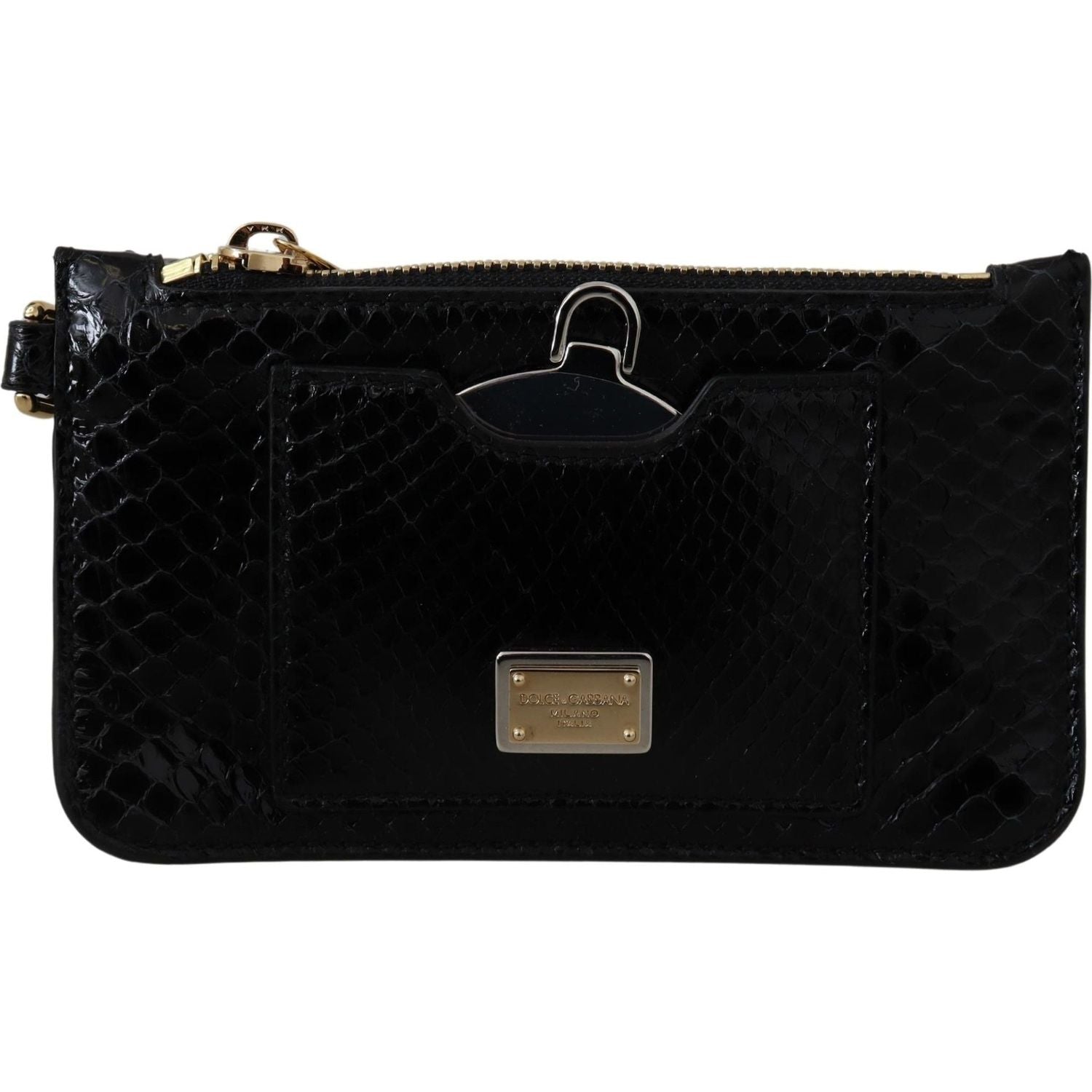 Dolce & Gabbana Black Leather Coin Purse Wristlet Mirror Agnese Wallet