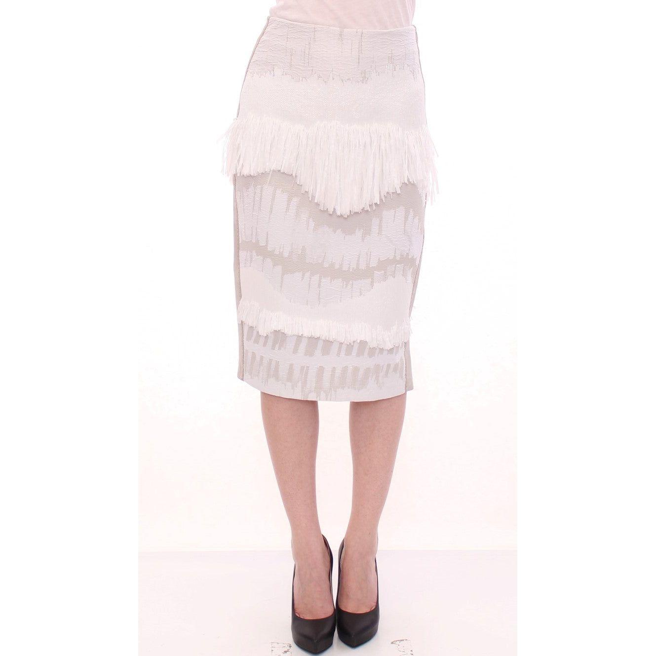 Arzu Kaprol White Acrylic Straight Pencil Skirt Arzu Kaprol