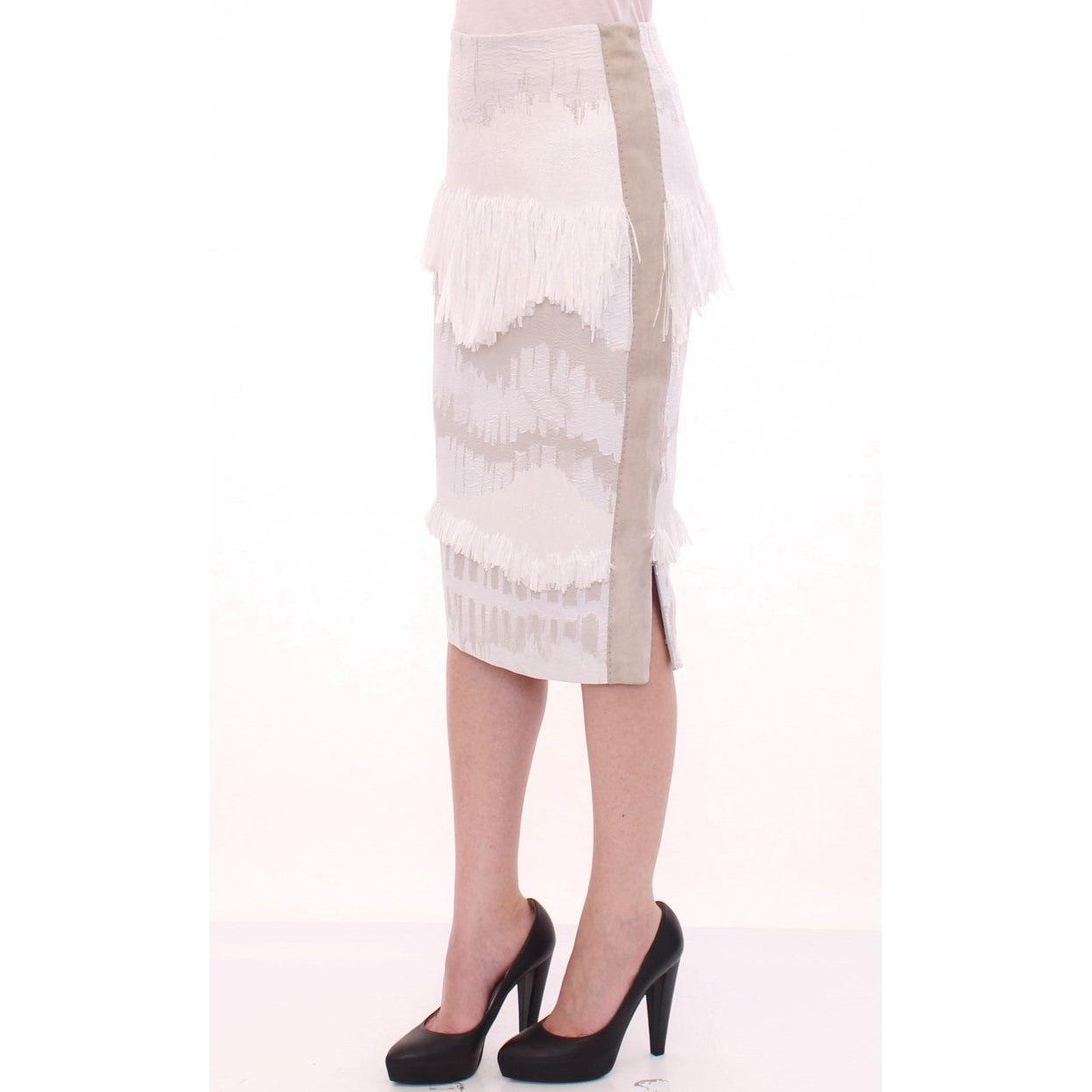 Arzu Kaprol White Acrylic Straight Pencil Skirt Arzu Kaprol