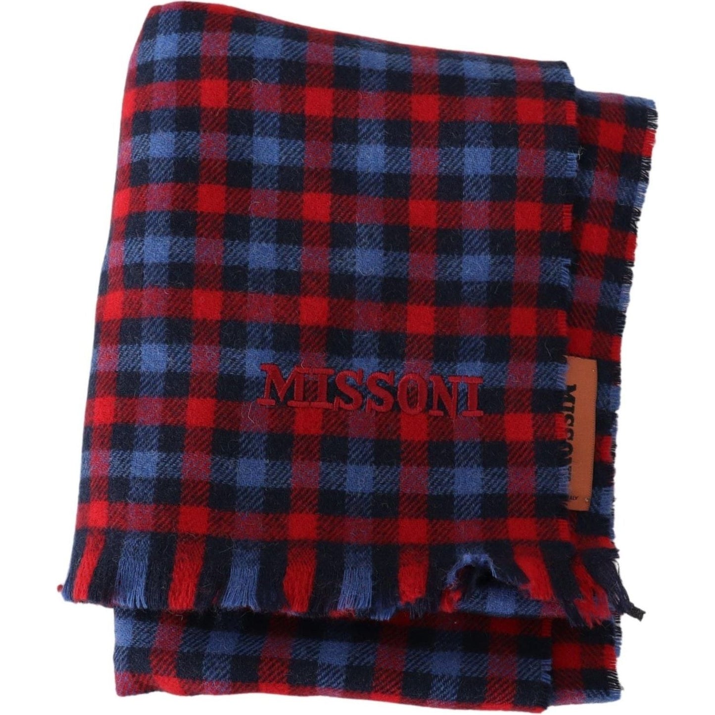 Missoni Chic Check Pattern Wool Scarf with Logo Embroidery Missoni