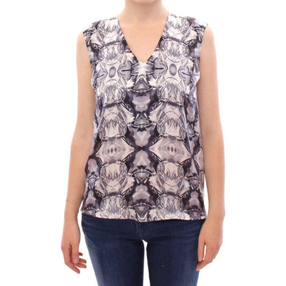 Arzu Kaprol Gray Blue Silk Sleeveless Top Shirt Blouse Arzu Kaprol